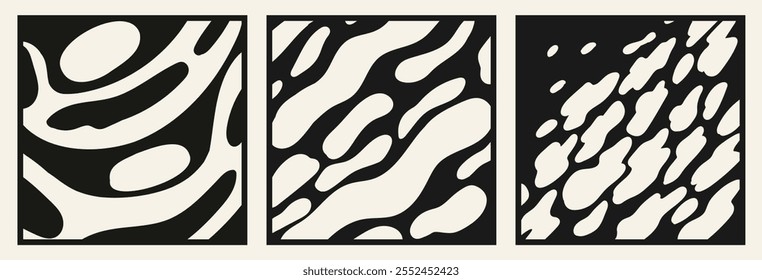 Conjunto de manchas líquidas. Líquido texturizado. Fondo de forma geométrica irregular para el diseño. Mancha colorida Abstractas. Figura dinámica orgánica moderna abstracta líquida. Burbujas onduladas negras caen en trendy y2k