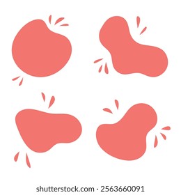 Liquid blob shape red color, vector illustration set. Isolated elements on white background