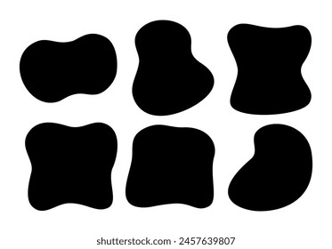 Liquid blob shapes, vector organic random forms, black fluid silhouette, simple smooth ink stain. Flat design elements. Vector illustration