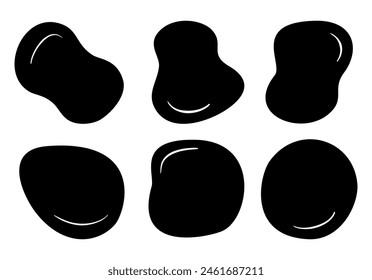 Liquid blob shapes, vector organic random forms, black fluid silhouette, simple smooth ink stain. Hand drawn shapes and frames for social media.