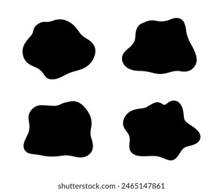 Liquid blob shapes, vector organic random forms, black fluid silhouette, simple smooth ink stain. Flat design elements. Vector illustration