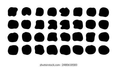 Liquid blob shapes, vector organic random forms, black fluid silhouette, simple smooth ink stain. Flat design elements. Vector illustration