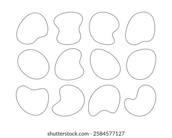 Liquid blob shapes, vector organic irregular random forms, fluid silhouette, simple smooth thin ink stain. Highlight for social media stories