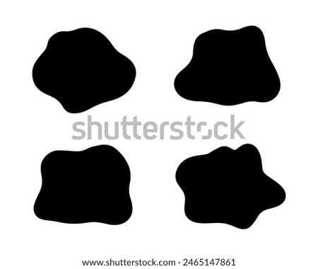 Liquid blob shapes, vector organic random forms, black fluid silhouette, simple smooth ink stain. Flat design elements. Vector illustration