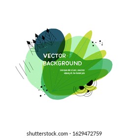 Liquid blobs layout with hand drawn elements. Floral motif paint splash and outlines in abstract banner with copy space. Overlapping wavy, natural shapes template for cover, newsletter, apparel, blog