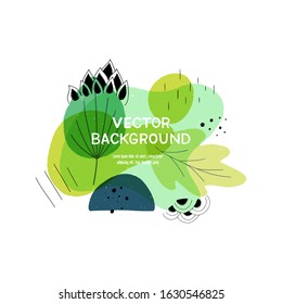 Liquid blobs layout with hand drawn elements. Floral motif paint splashes, doodles in abstract banner with copy space. Overlapping wavy and natural shapes template for cover, landing, apparel, blog