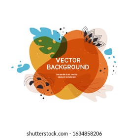 Liquid blobs layout with hand drawn elements. Floral motif paint splashes outlines in abstract banner with copy space. Overlapping wavy and natural shapes template for cover, landing, apparel, blog