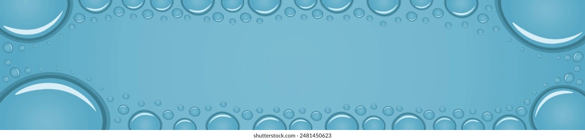 Liquid Border of Water rain drops on window. Banner shower condensation on glass. Realistic droplets frame