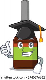 Liquid bottle caricature picture design with hat for graduation ceremony. Vector illustration