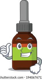 Liquid bottle cartoon picture design showing OK finger pose. Vector illustration