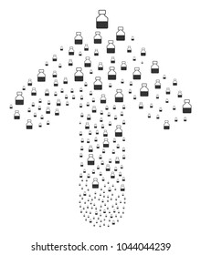 Liquid Bottle collage organized in the figure of up oriented arrow. Up movement arrow collage composed from liquid bottle pictographs.