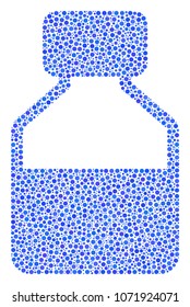 Liquid Bottle composition of dots in variable sizes and color shades. Small circles are combined into liquid bottle vector mosaic. Dotted vector design concept.