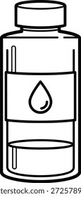 Ícone de frasco líquido com tampa de rosca e etiqueta de gotas para recipiente de fluido, medição, armazenamento, embalagem médica ou cosmética