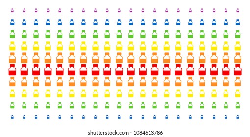 Liquid Bottle icon spectrum halftone pattern. Vector pictograms organized into halftone matrix with vertical spectral gradient. Designed for backgrounds, covers,