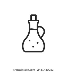 Liquid in bottle with wooden cap, linear style icon. Oil. Editable stroke width