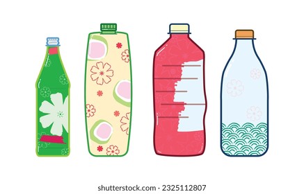 Liquid bottles and cardboard containers in beverage illustration 