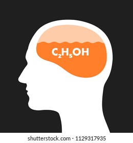 Liquid brain of drinker is damaged and disordered after alcohol abuse - excessive consumption of alcoholic drink and being drunk. Vector illustration