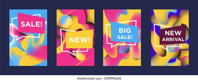 Liquid bright color covers set. Fluid shapes composition. Set of colorful futuristic shapes for futuristic design posters, sales banners, advertisements. Eps10 vector.