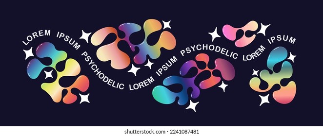 Liquid bright flowing psychedelic shapes. Set of design elements. Trendy groovy style. Vector graphics