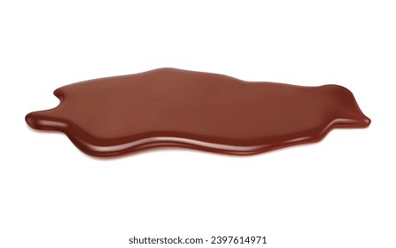 Liquid brown chocolate puddle, choco milk spill. Liquid chocolate dessert drop, melted choco or yogurt blob, hot cacao syrup realistic vector puddle. Coffee sweet beverage isolated 3d stain or drip