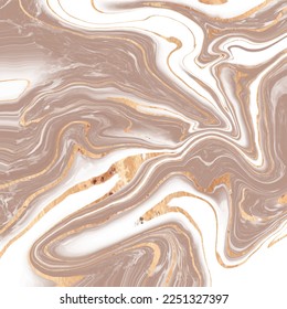 Liquid brown marble design abstract painting background with gold splash texture.