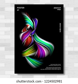 Liquid, Brush Poster Vector. Surreal Graphic. Multicolored Object. Illustration
