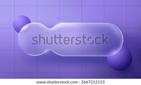 Liquid bubble glass text box UI interface design. Glassmorphism transparent buttons design elements with abstract background. Fluid glass illustration glossy round curve shape. Creative brochure frame