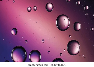 Liquid bubbles suspended on a dark pink background, abstract digital art ideal for science or spa concepts.
