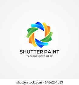 liquid camera logo design with three gradient basic colors are blue, orange and green. geometric modern sign. 