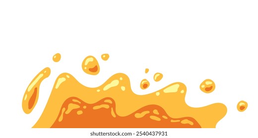 Respingo De Caramelo Líquido. Abacaxi Laranja Suco Splash. Mango Suco Splash. Ilustração de vetor líquido estilo desenho animado.