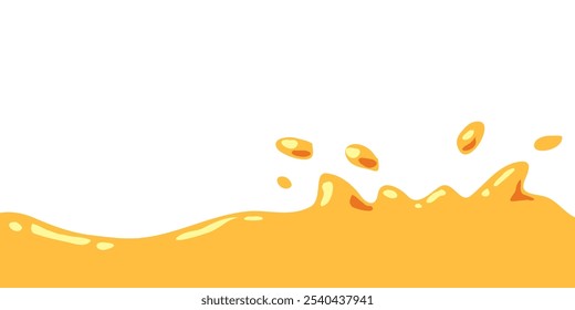 Respingo De Caramelo Líquido. Abacaxi Laranja Suco Splash. Mango Suco Splash. Ilustração de vetor líquido estilo desenho animado.