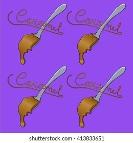 Liquid caramel in a spoon. Logo