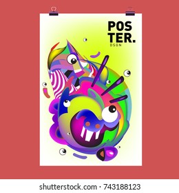 Abstract Colorful Liquid Cartoon Character Cover and Poster Design Template. 3d Gradient Line Shape and Pattern Layout Design Template.