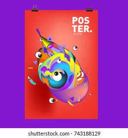 Abstract Colorful Liquid Cartoon Character Cover and Poster Design Template. 3d Gradient Line Shape and Pattern Layout Design Template.