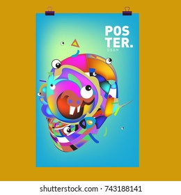 Abstract Colorful Liquid Cartoon Character Cover and Poster Design Template. 3d Gradient Line Shape and Pattern Layout Design Template.