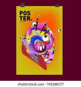 Abstract Colorful Liquid Cartoon Character Cover and Poster Design Template. 3d Gradient Line Shape and Pattern Layout Design Template.