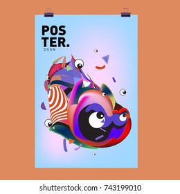 Abstract Colorful Liquid Cartoon Character Cover and Poster Design Template. 3d Gradient Line Shape and Pattern Layout Design Template.