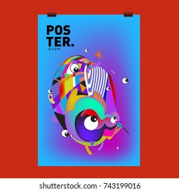 Abstract Colorful Liquid Cartoon Character Cover and Poster Design Template. 3d Gradient Line Shape and Pattern Layout Design Template.