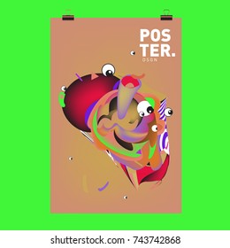 Abstract Colorful Liquid Cartoon Character Cover and Poster Design Template. 3d Gradient Line Shape and Pattern Layout Design Template.