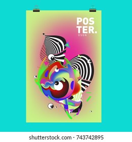 Abstract Colorful Liquid Cartoon Character Cover and Poster Design Template. 3d Gradient Line Shape and Pattern Layout Design Template.