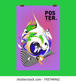 Abstract Colorful Liquid Cartoon Character Cover and Poster Design Template. 3d Gradient Line Shape and Pattern Layout Design Template.