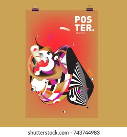 Abstract Colorful Liquid Cartoon Character Cover and Poster Design Template. 3d Gradient Line Shape and Pattern Layout Design Template.