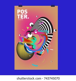 Abstract Colorful Liquid Cartoon Character Cover and Poster Design Template. 3d Gradient Line Shape and Pattern Layout Design Template.