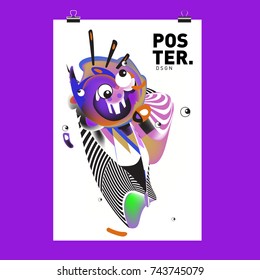 Abstract Colorful Liquid Cartoon Character Cover and Poster Design Template. 3d Gradient Line Shape and Pattern Layout Design Template.