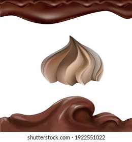 liquid chocolate, caramel or cocoa illustration texture  ice cream cone 3d illustration 3d rendering Vector 