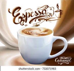 liquid chocolate, caramel or cocoa illustration vector a cup of coffee, cappuccino