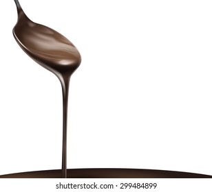 Liquid Chocolate falling from the spoon. Vector