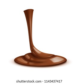 Liquid chocolate. Chocolate flow isolated on white background. 