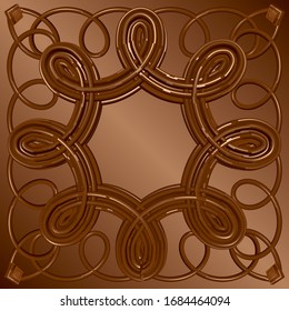 Liquid Chocolate Frame Isolated on Brown Background. Vector 3D Realistic Illustration. Background with Place for your Content.
