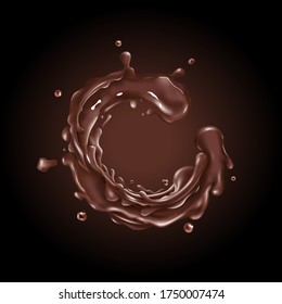 Liquid chocolate splash circle on a dark background